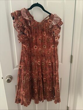 Ulla Johnson Rust Floral Ruffle Midi Dress